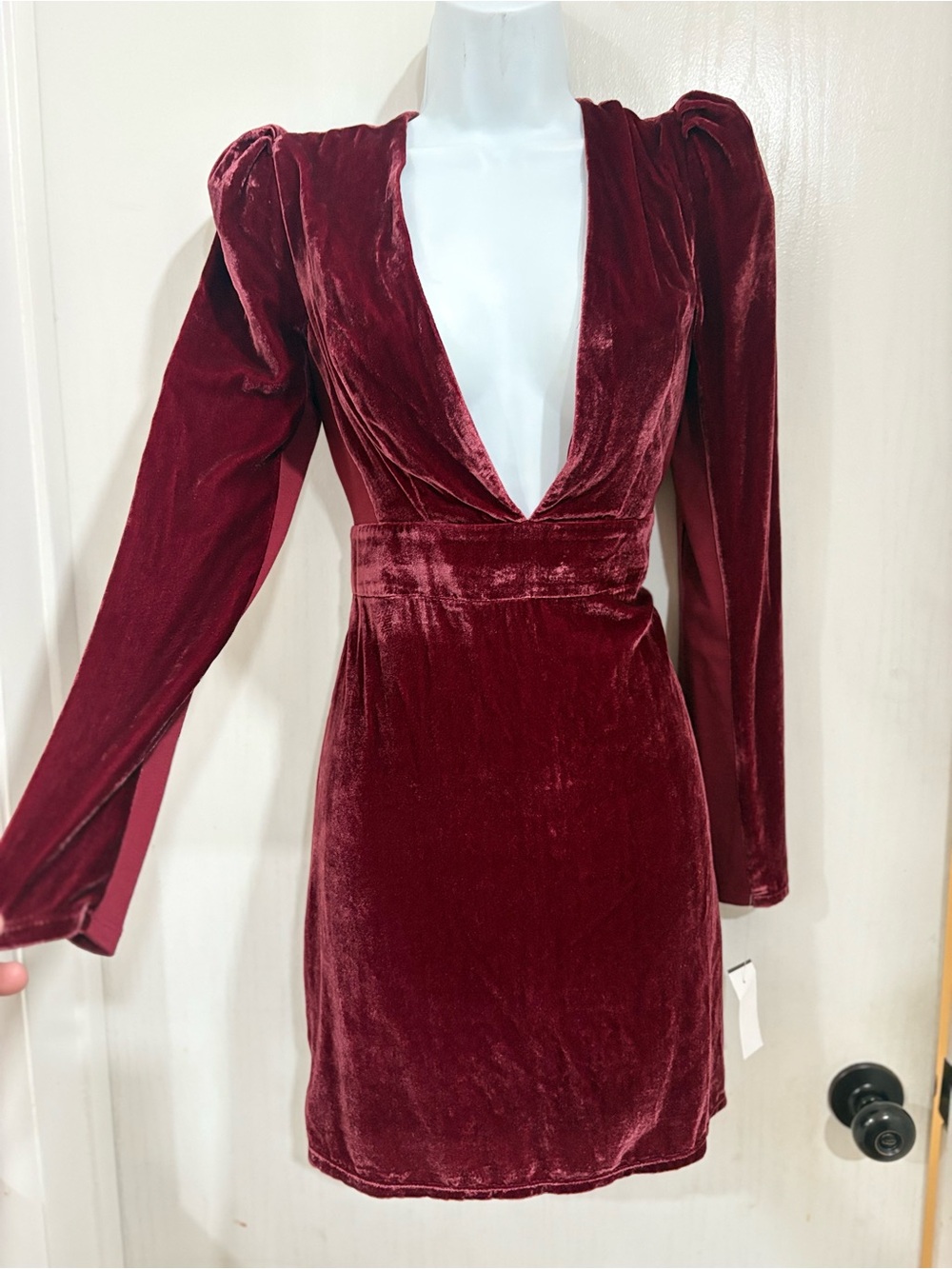 Express Burgundy Velvet Plunge Long Sleeve Mini Dress